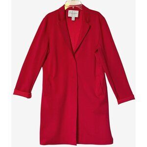 New Carolina Belle Montreal Red Soft Stretch Long Blazer Jacket Pea Coat